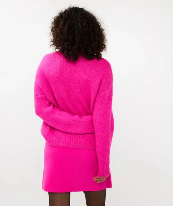 Final Sale Cerise Pink Sweater with Large Rhinestone Embellishments - EsQualo F2427505