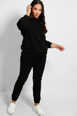 FLEECE TIE UP SWEATSHIRT & JOGGER BLACK TRACKSUIT SET
