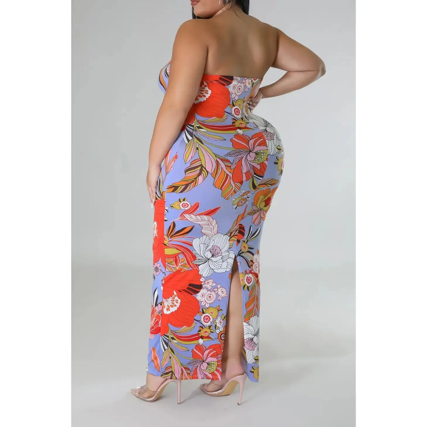 Floral Backless Curvy Fit Maxi Dress