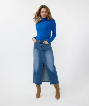Freya Fancy Detail Shoulder Knit Turtleneck Sweater in Brilliant Blue - EsQualo F2407528