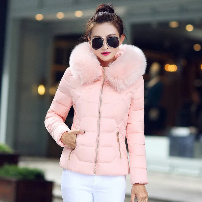 Fur Collar Cotton-Padded Short Jacket Women