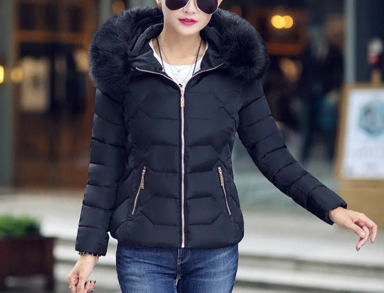 Fur Collar Cotton-Padded Short Jacket Women