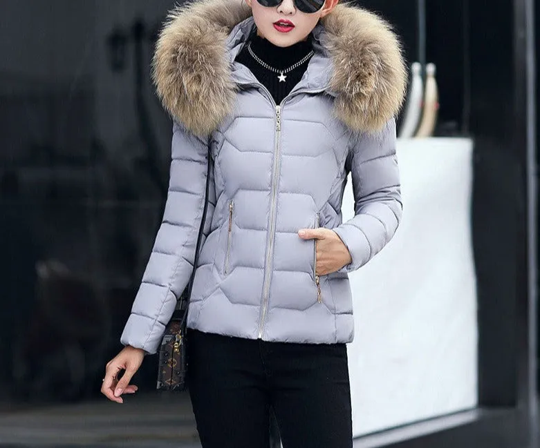 Fur Collar Cotton-Padded Short Jacket Women