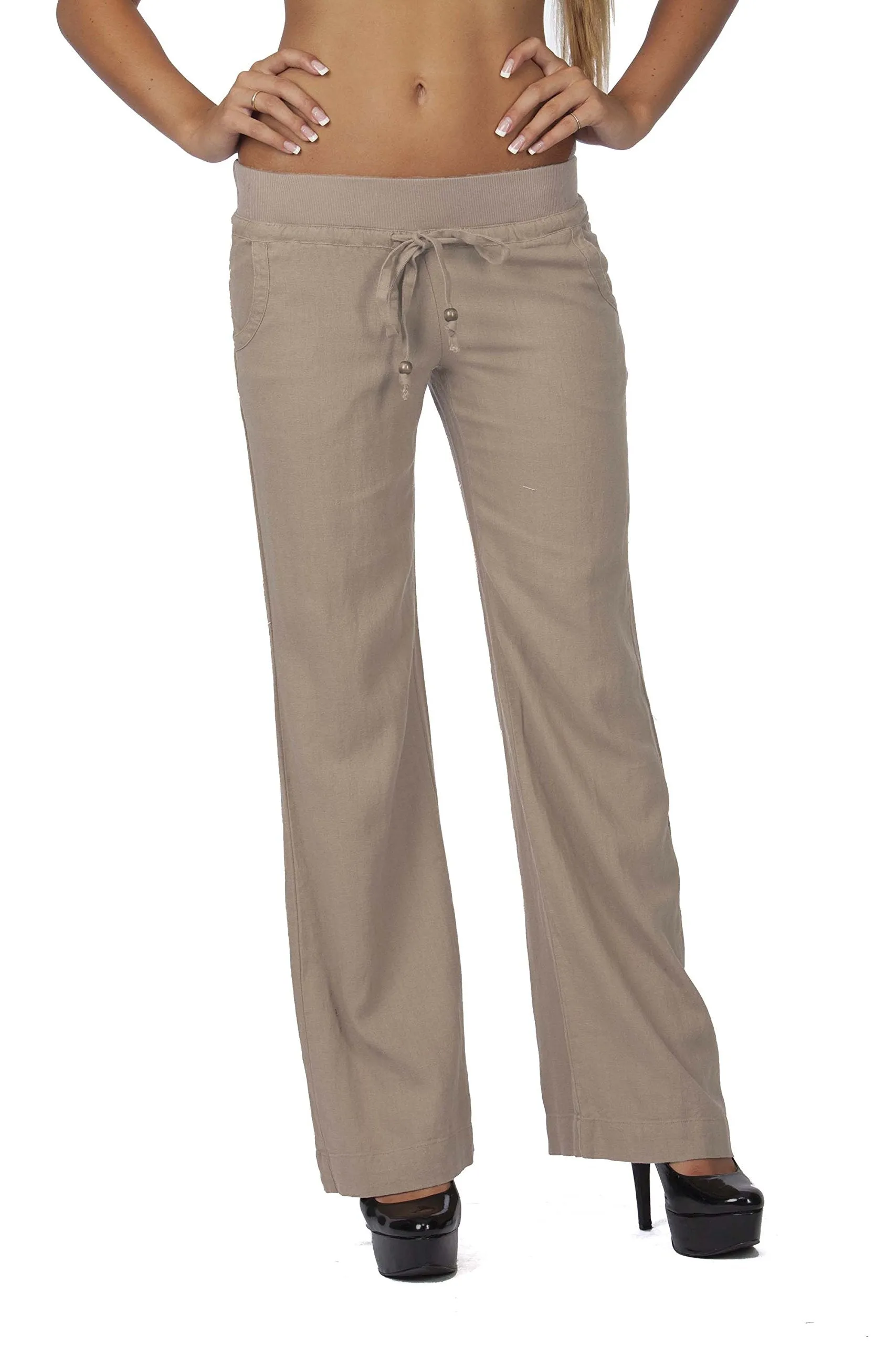 Hollywood Star Fashion Linen Loose Ribbed Waist band Lounge Pants