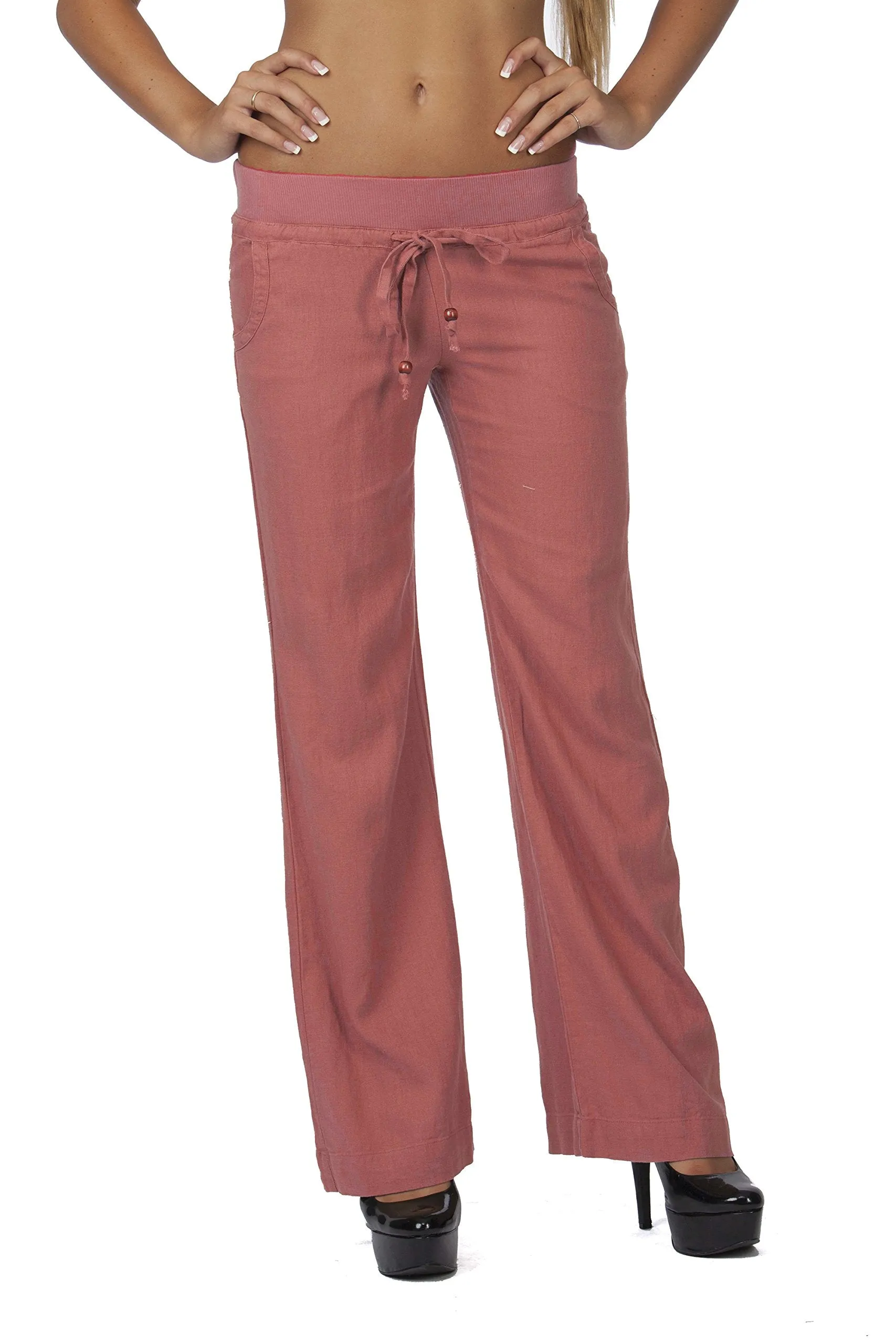 Hollywood Star Fashion Linen Loose Ribbed Waist band Lounge Pants
