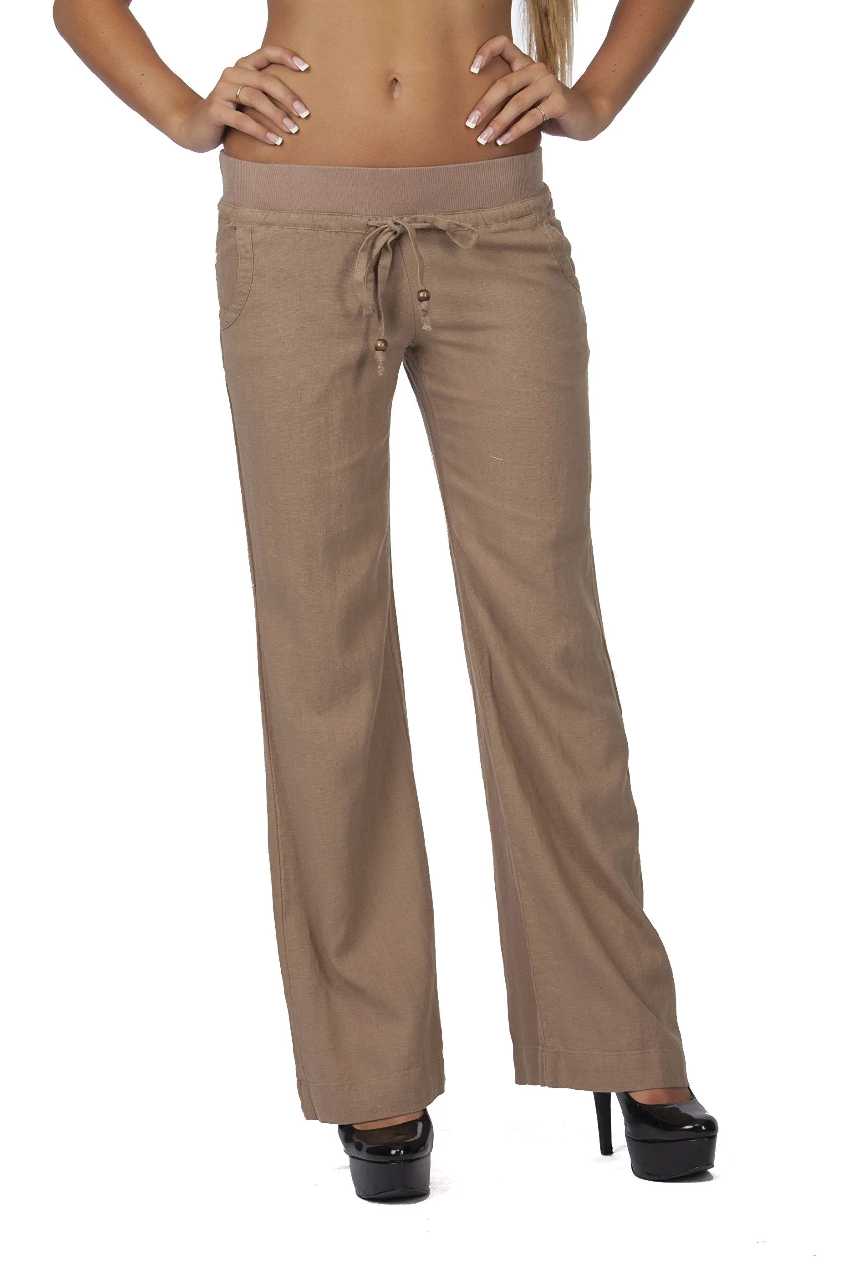 Hollywood Star Fashion Linen Loose Ribbed Waist band Lounge Pants