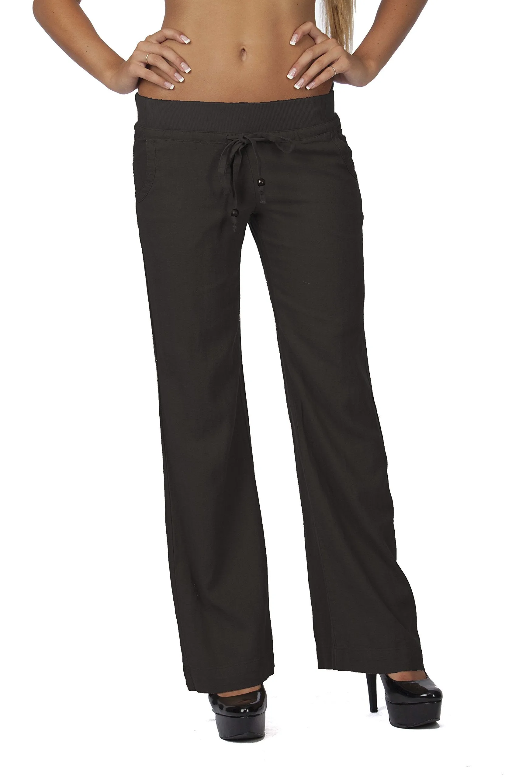 Hollywood Star Fashion Linen Loose Ribbed Waist band Lounge Pants