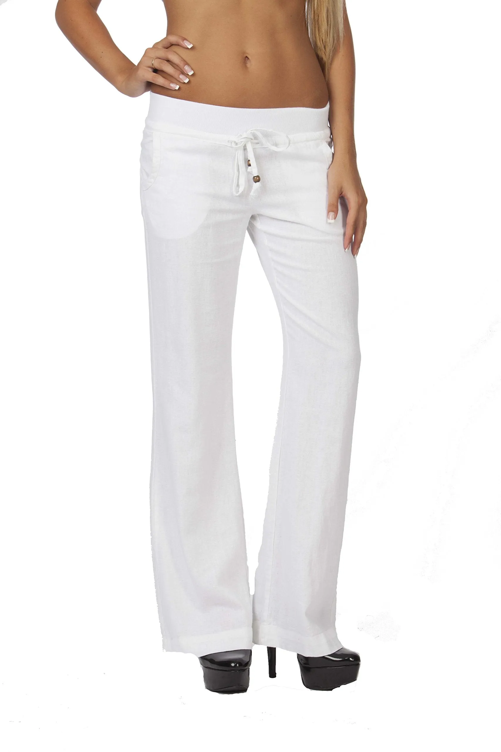Hollywood Star Fashion Linen Loose Ribbed Waist band Lounge Pants