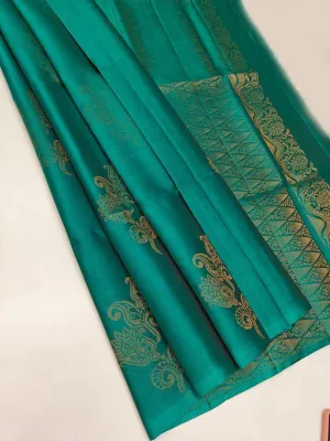 Ideal Firozi Soft Silk Saree With Exemplary Blouse Piece