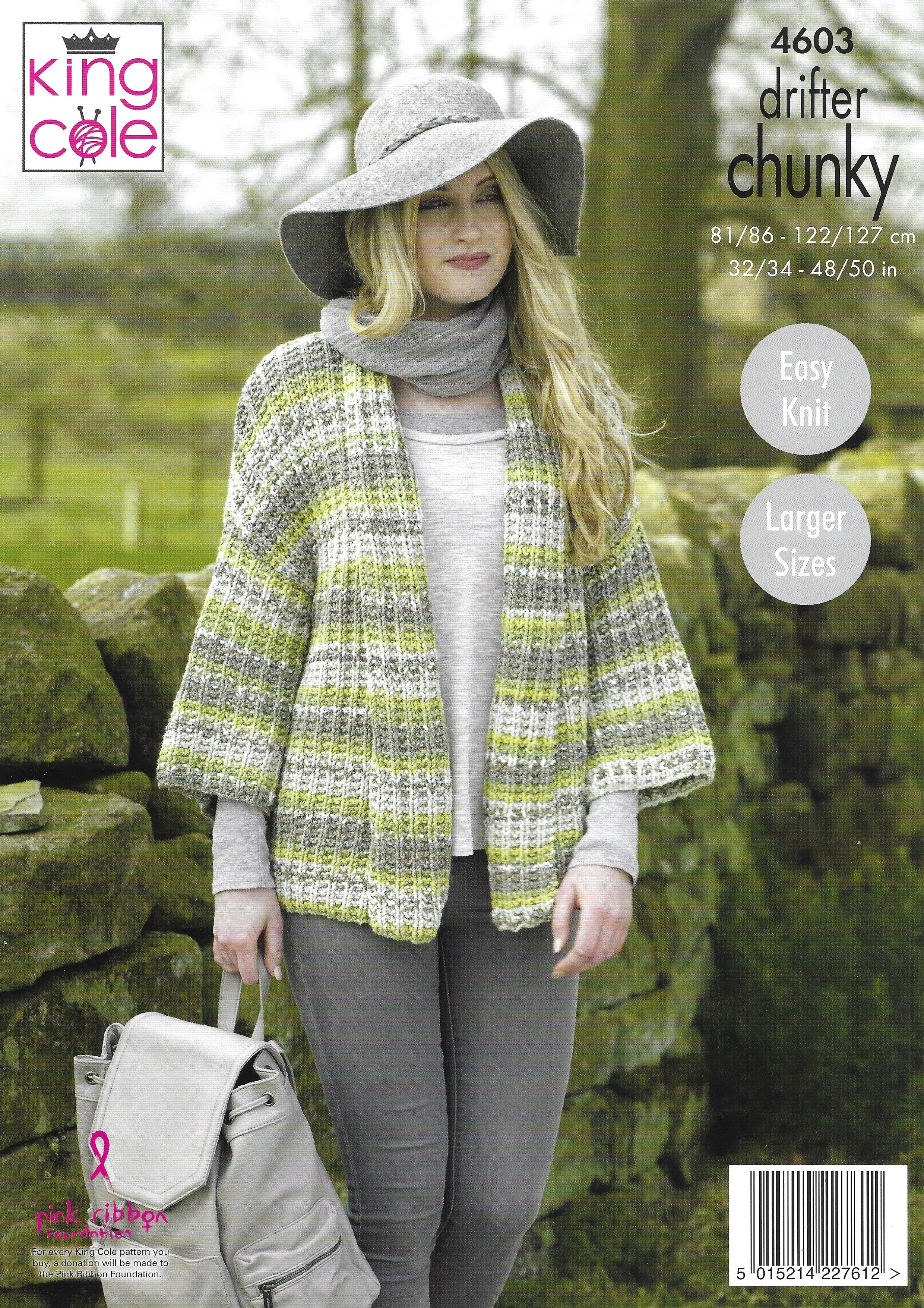 King Cole 4603 Ladies Jackets, Easy Knit, Larger Sizes, Drifter Chunky Knitting Pattern