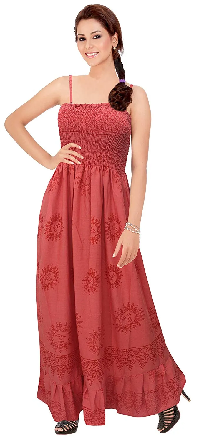LA LEELA Women Boho Beachwear Summer Smoked Swing Tube Casual Sun Dress Solid