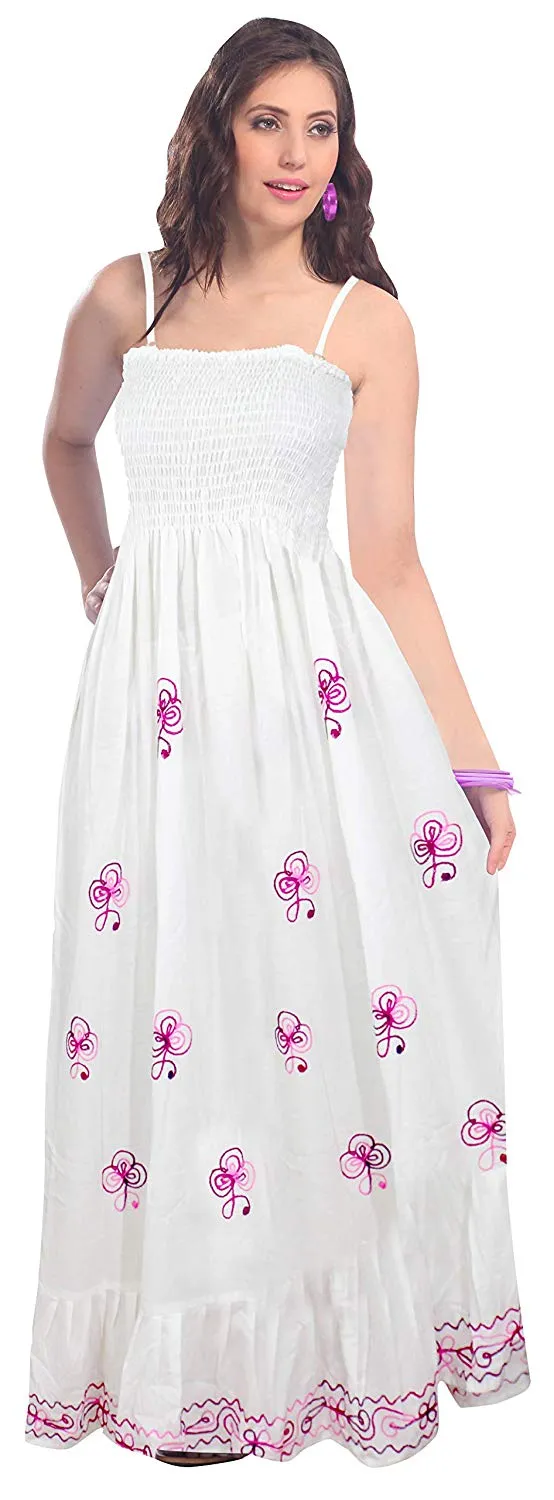 LA LEELA Women Boho Beachwear Summer Smoked Swing Tube Casual Sun Dress Solid