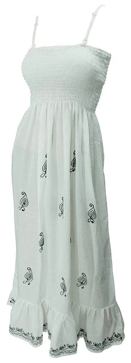 LA LEELA Women Boho Beachwear Summer Smoked Swing Tube Casual Sun Dress Solid