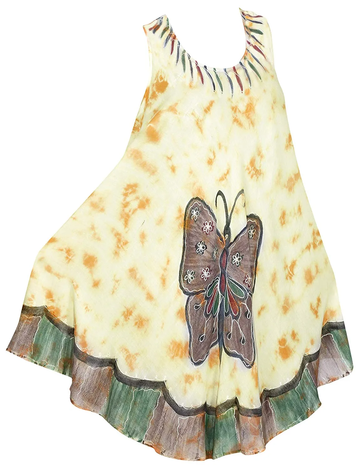 LA LEELA Women's Summer Casual Sleeveless Loose Swing T-Shirt Beach Sundress Rayon Tie Dye A
