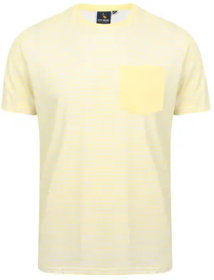 Leading Striped Cotton T-Shirt with Chest Pocket In Pastel Yellow - South Shore