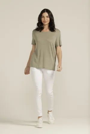 Linen Crew Neck Tee Khaki Light