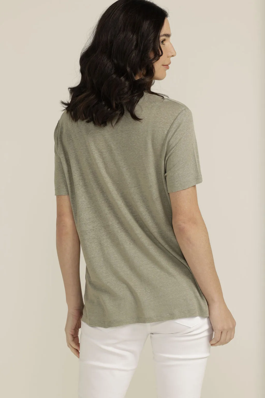Linen Crew Neck Tee Khaki Light