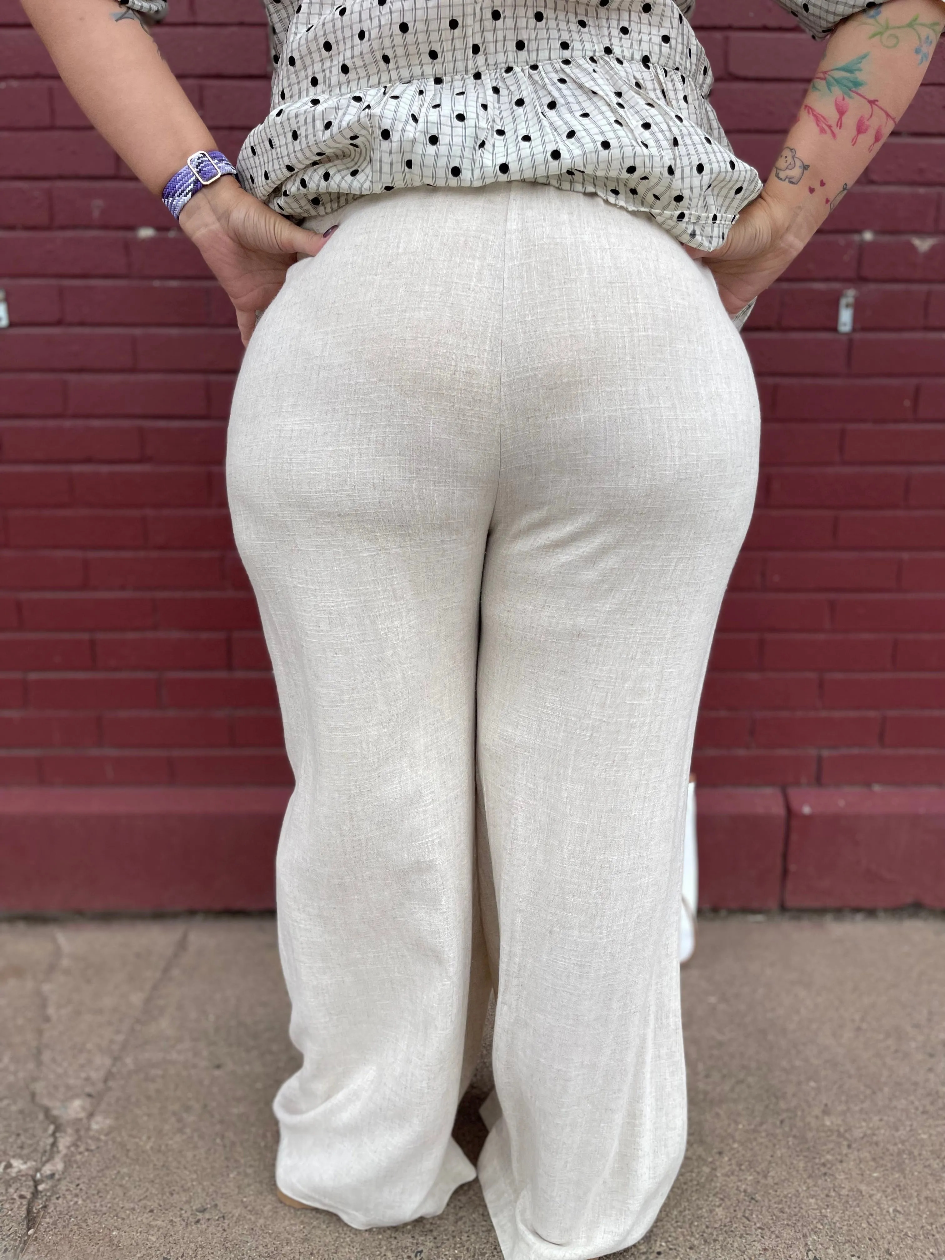 Linen Wide Leg Pants With Elastic Waistband