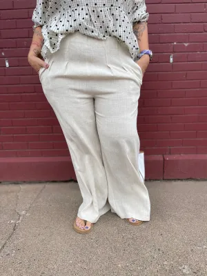 Linen Wide Leg Pants With Elastic Waistband