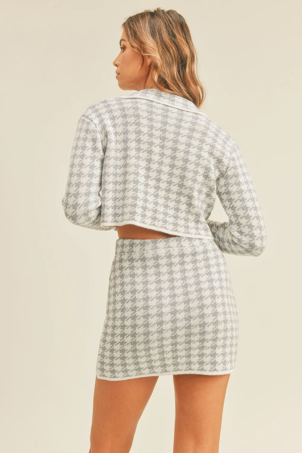 Mabel Houndstooth Cropped Knit Cardigan and Mini Skirt Set