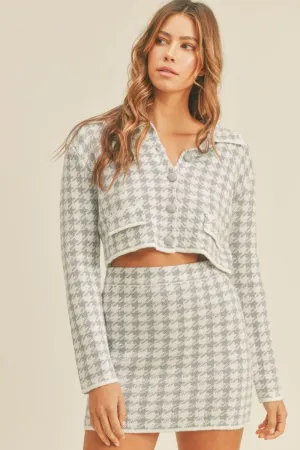 Mabel Houndstooth Cropped Knit Cardigan and Mini Skirt Set