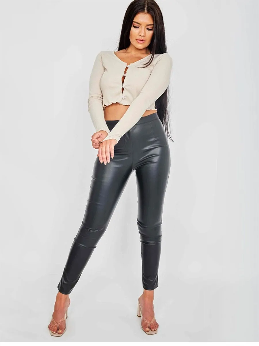 Maya Ribbed Cropped Button Cardigan In Stone