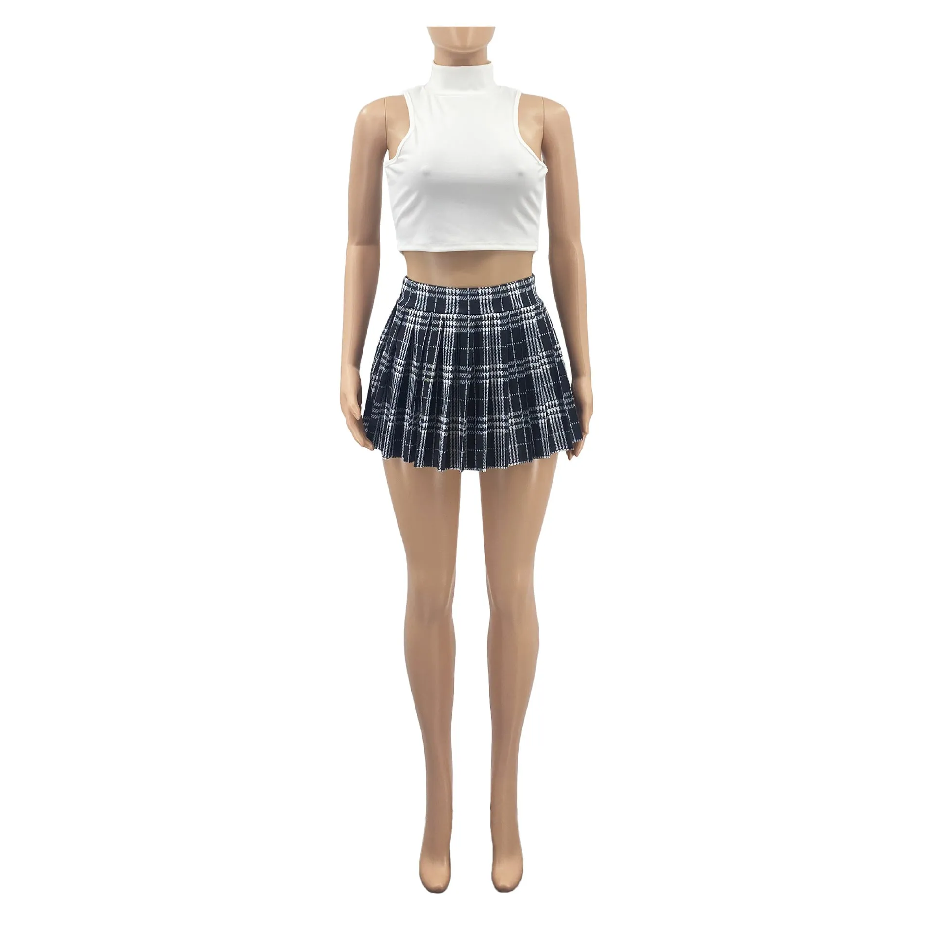 MB FASHION HIGH WAISTED PLAID MINI SKIRT 1347LY