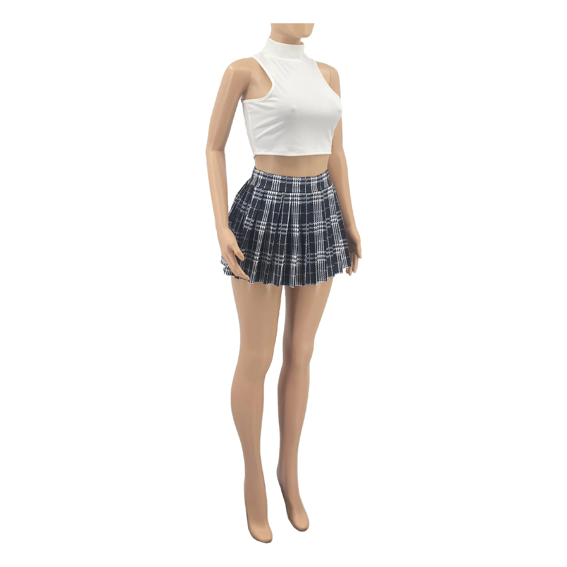MB FASHION HIGH WAISTED PLAID MINI SKIRT 1347LY