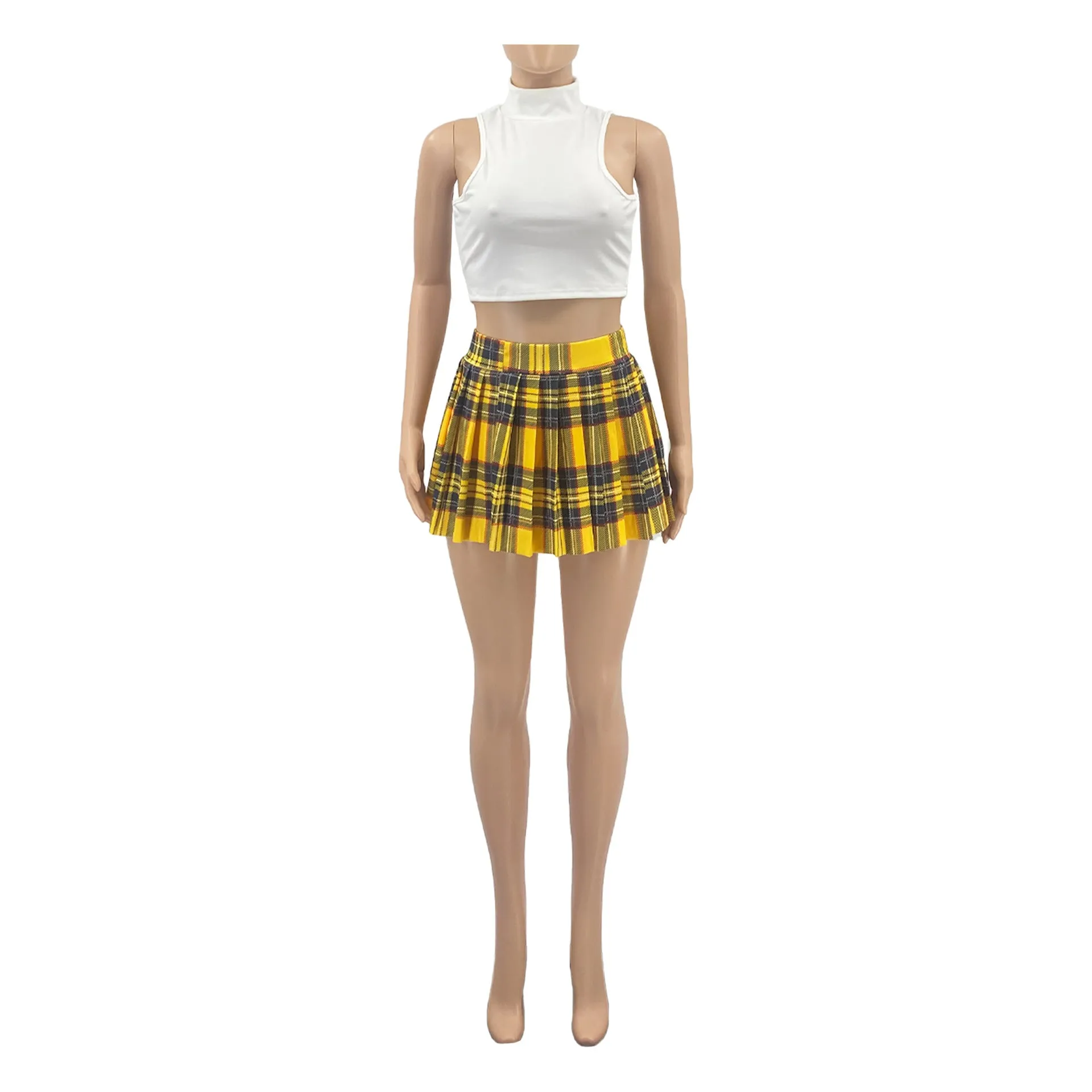 MB FASHION HIGH WAISTED PLAID MINI SKIRT 1347LY