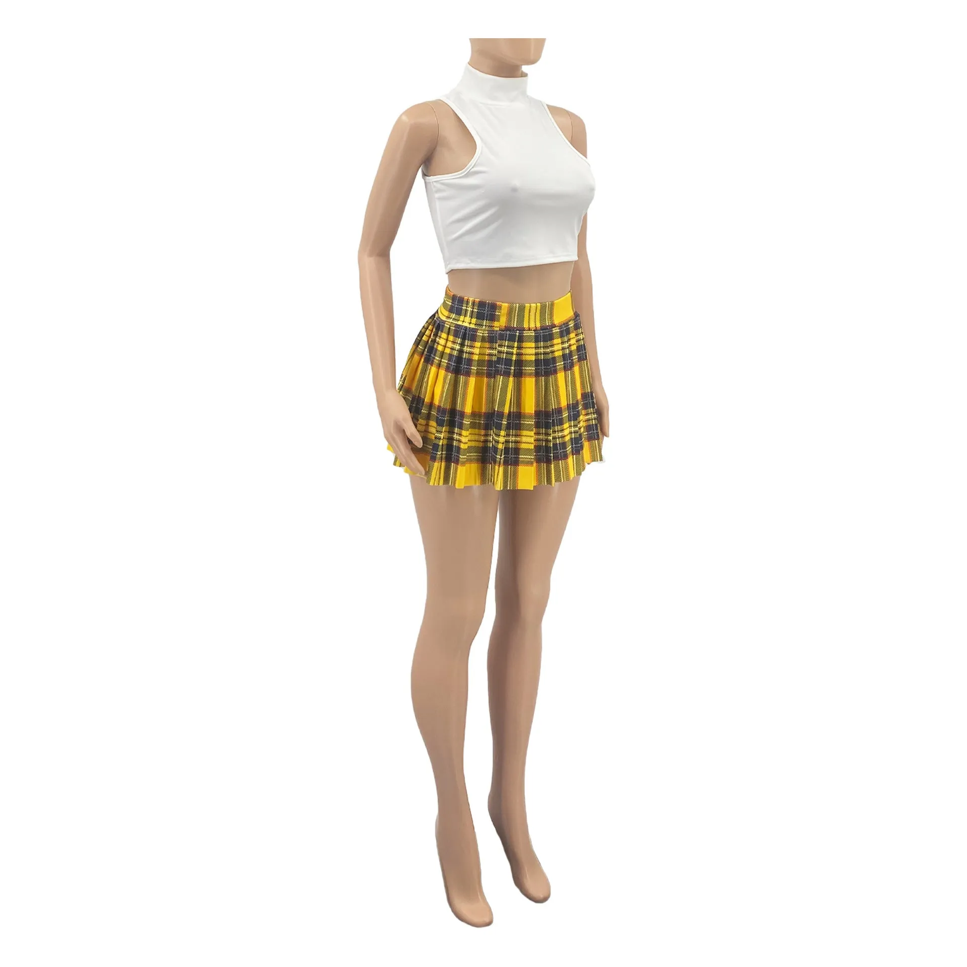 MB FASHION HIGH WAISTED PLAID MINI SKIRT 1347LY