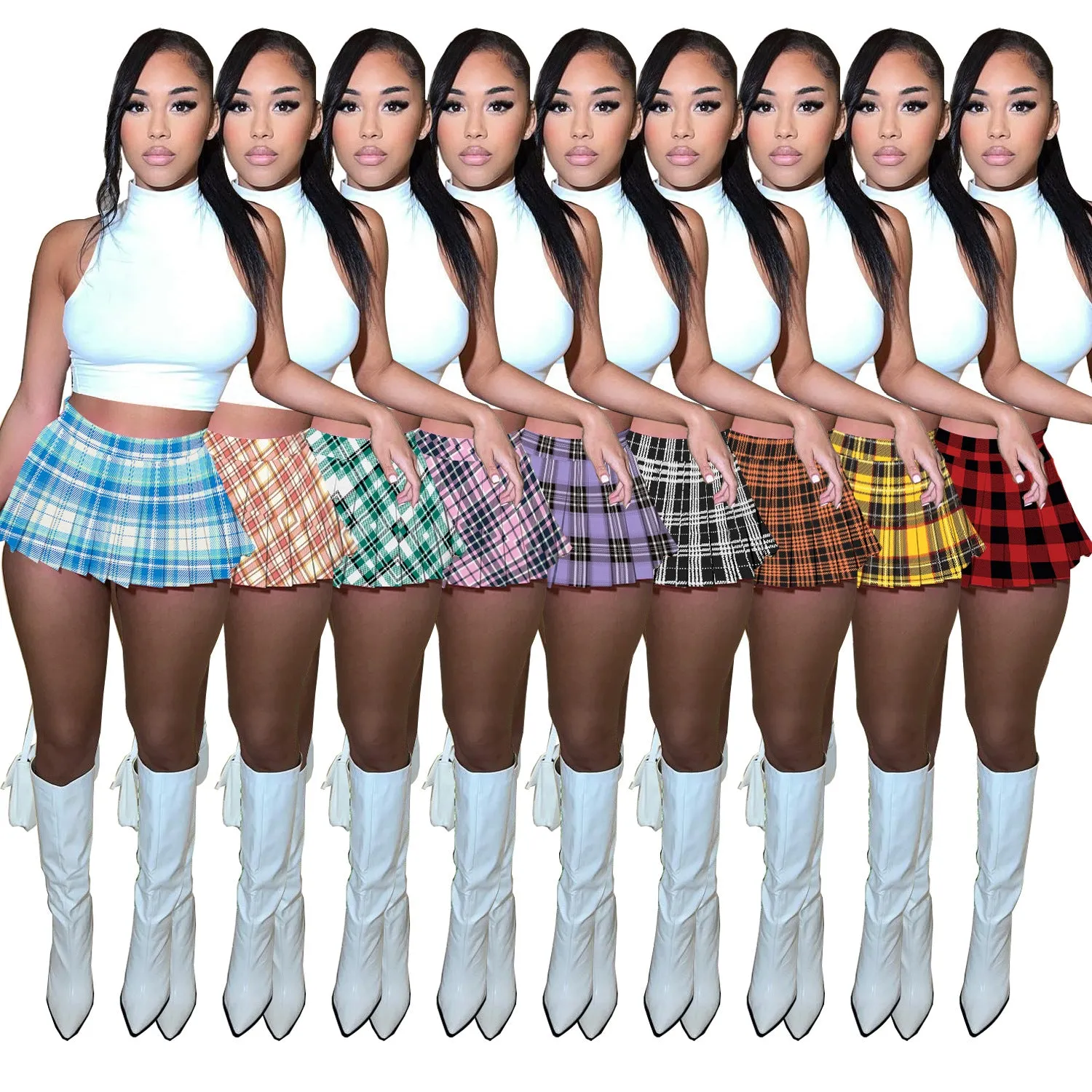 MB FASHION HIGH WAISTED PLAID MINI SKIRT 1347LY