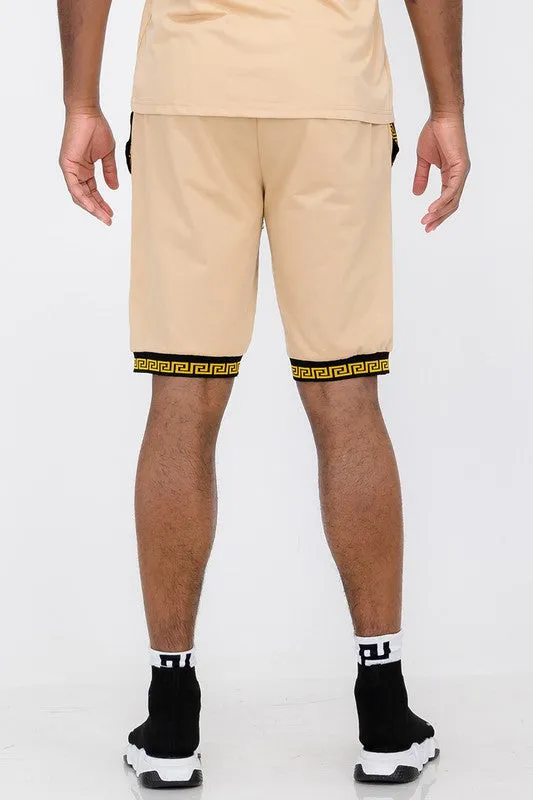 Mens Lion Head Black and Gold Detail Shorts