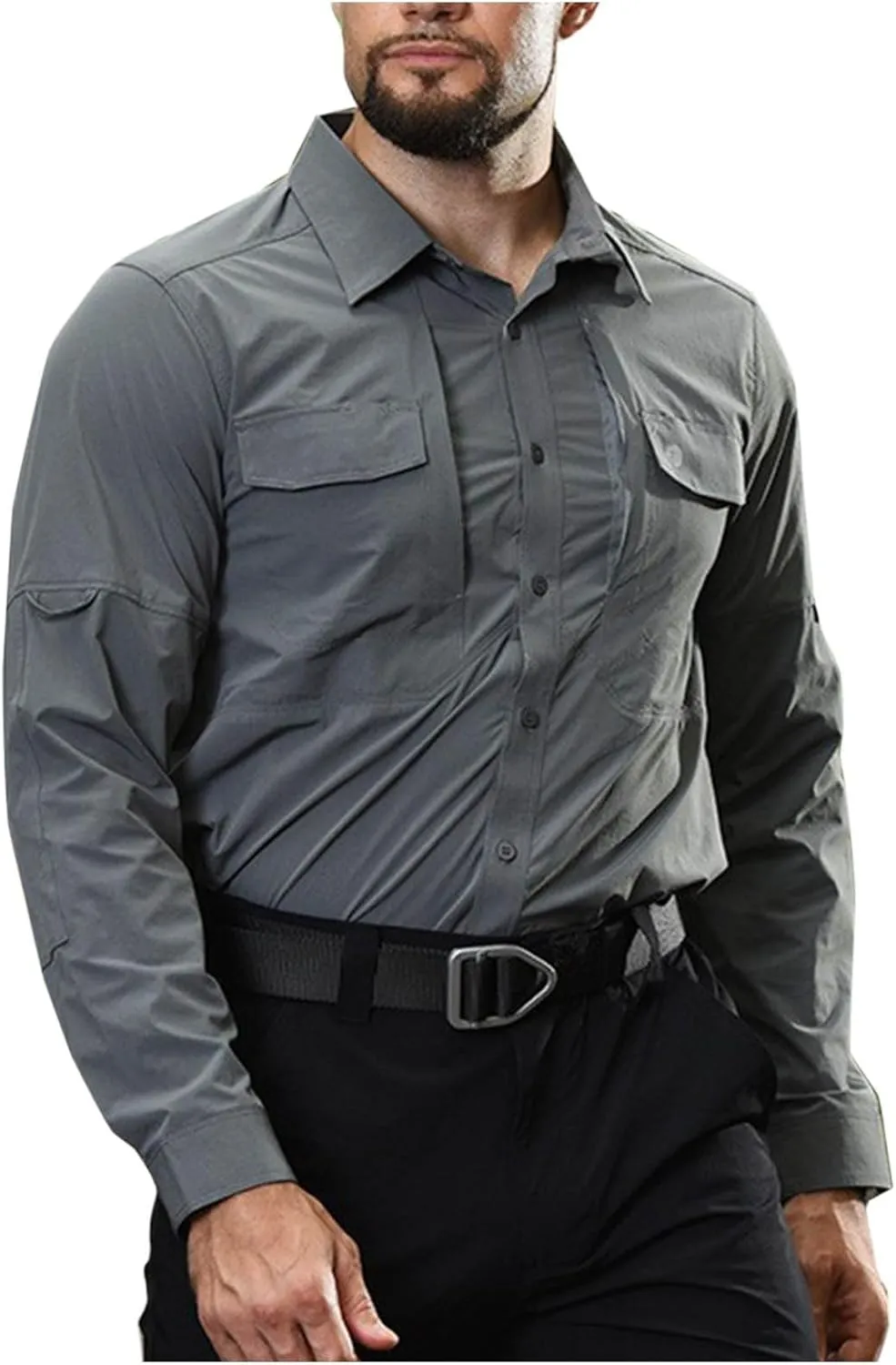 Men's Outdoor Hiking Shirts Long Sleeve Lightweight Quick Dry Sun Protection Shirt Lapel Button Fishing Travel Tops