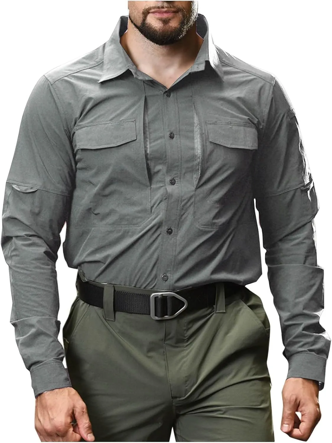 Men's Outdoor Hiking Shirts Long Sleeve Lightweight Quick Dry Sun Protection Shirt Lapel Button Fishing Travel Tops