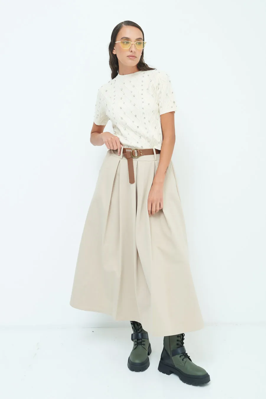 Pleated A-line midi skirt wholesale