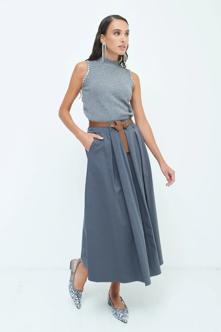 Pleated A-line midi skirt wholesale