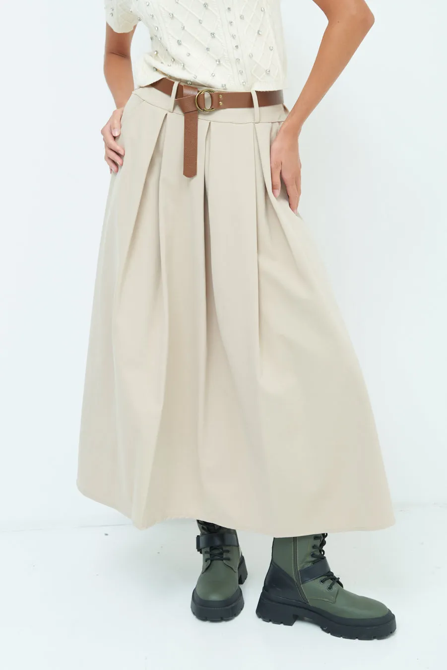 Pleated A-line midi skirt wholesale