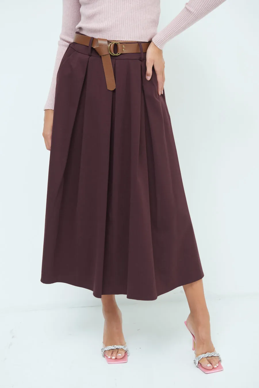 Pleated A-line midi skirt wholesale