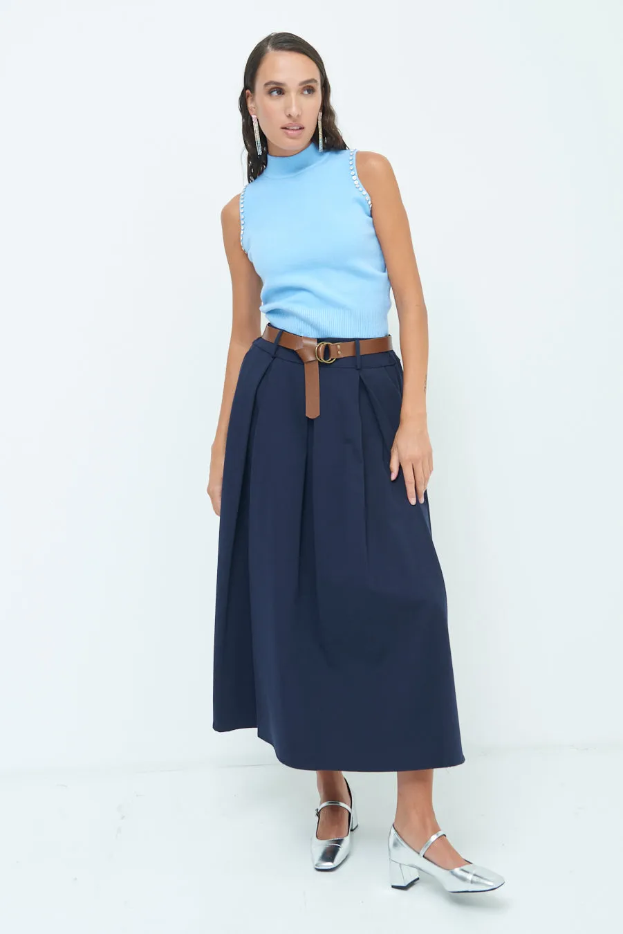 Pleated A-line midi skirt wholesale