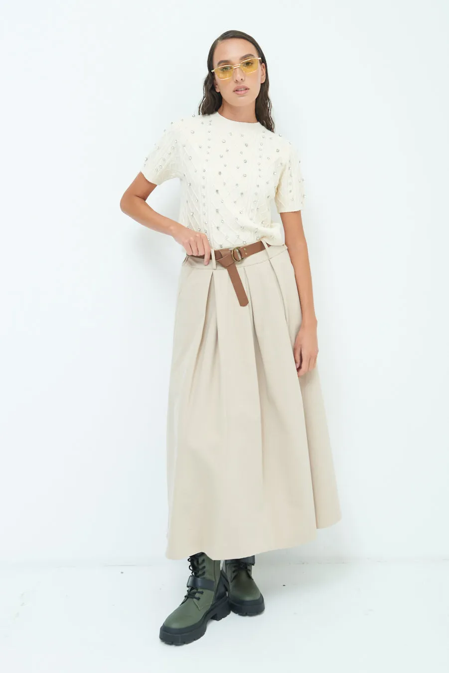 Pleated A-line midi skirt wholesale