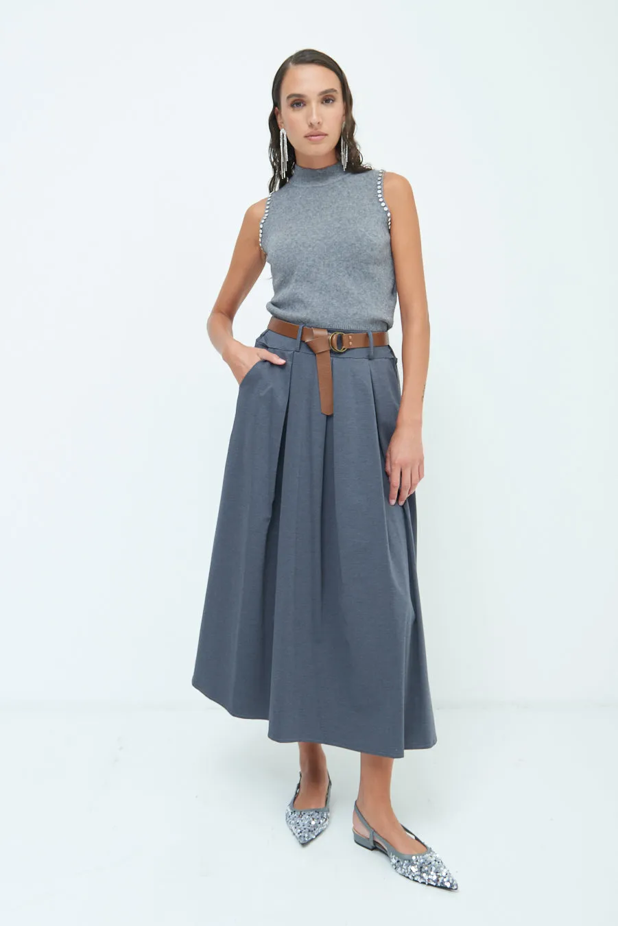 Pleated A-line midi skirt wholesale