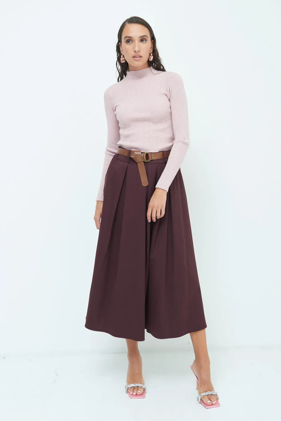 Pleated A-line midi skirt wholesale