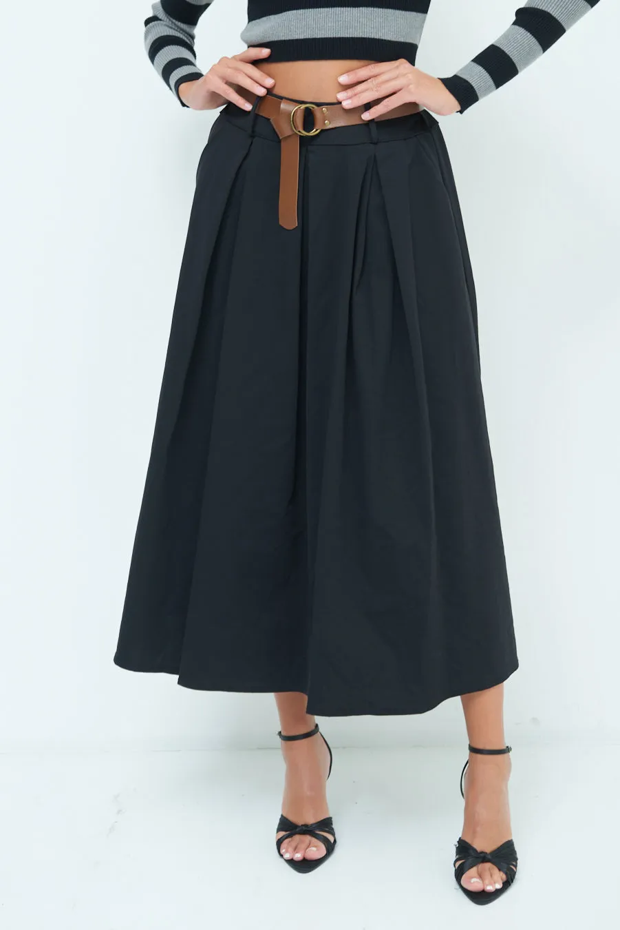 Pleated A-line midi skirt wholesale