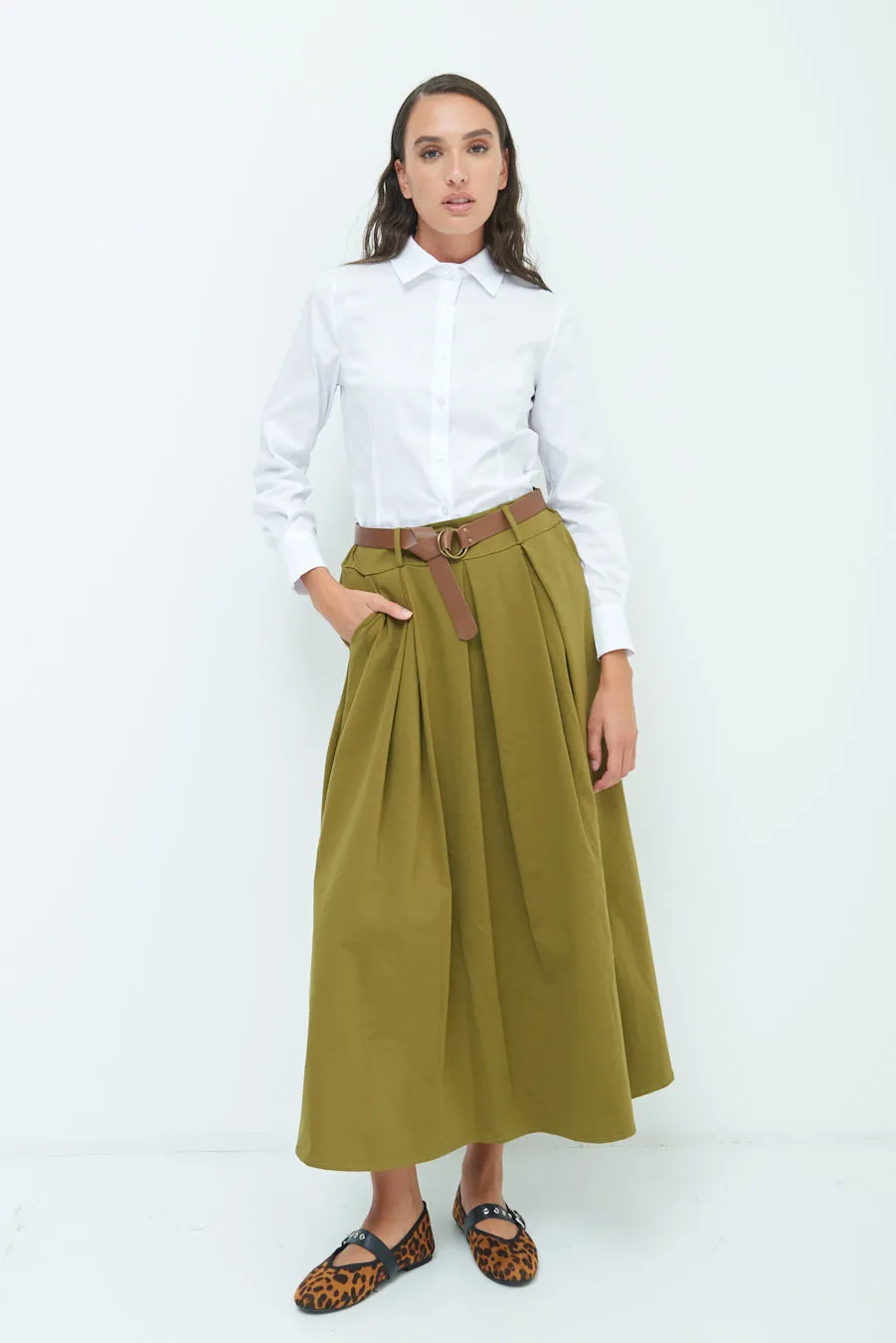 Pleated A-line midi skirt wholesale