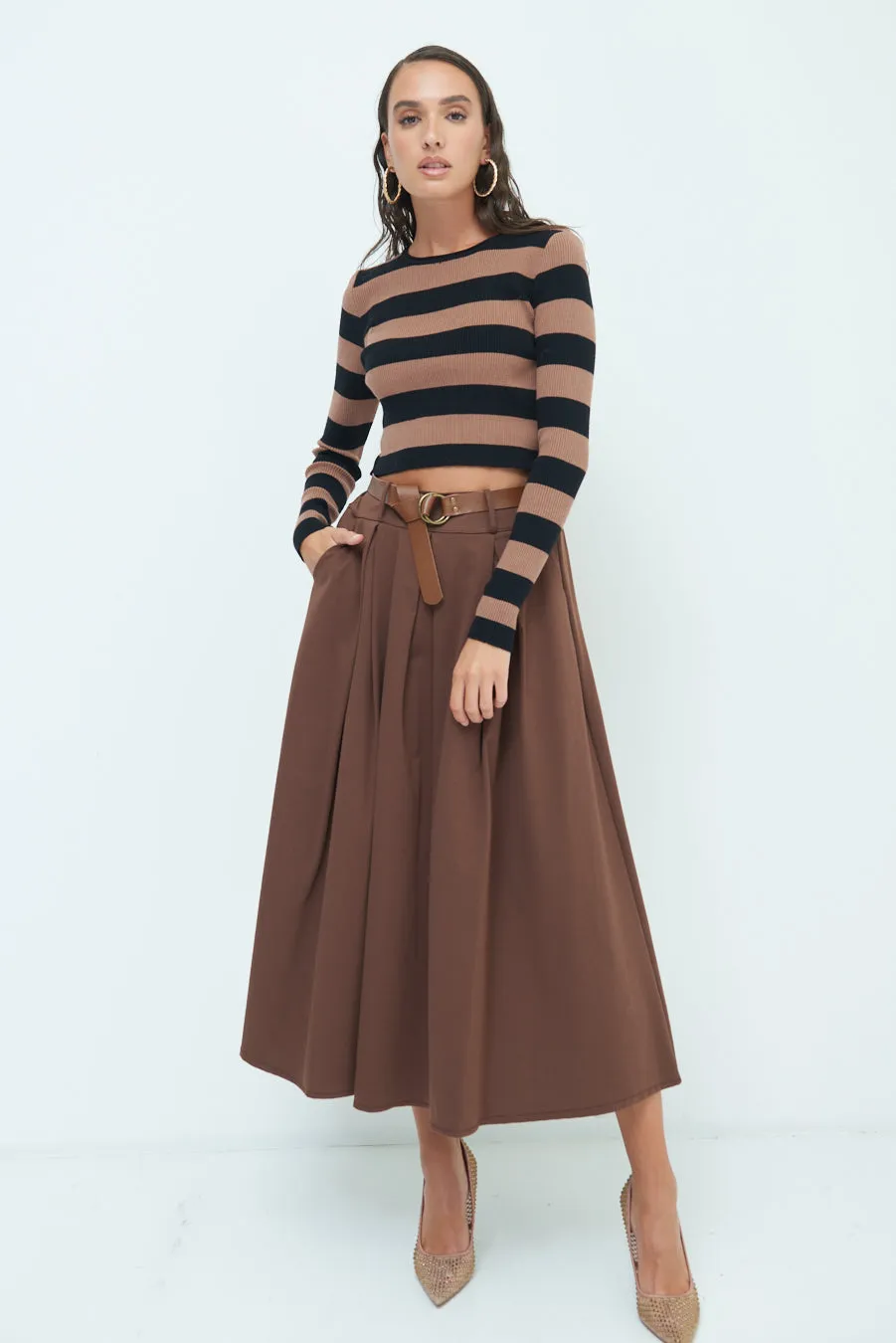 Pleated A-line midi skirt wholesale
