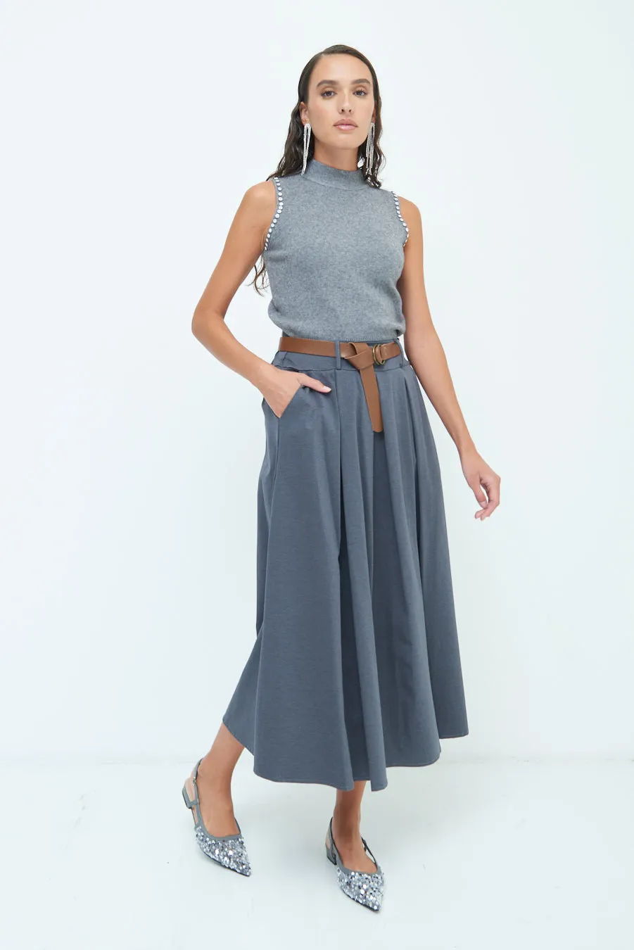 Pleated A-line midi skirt wholesale