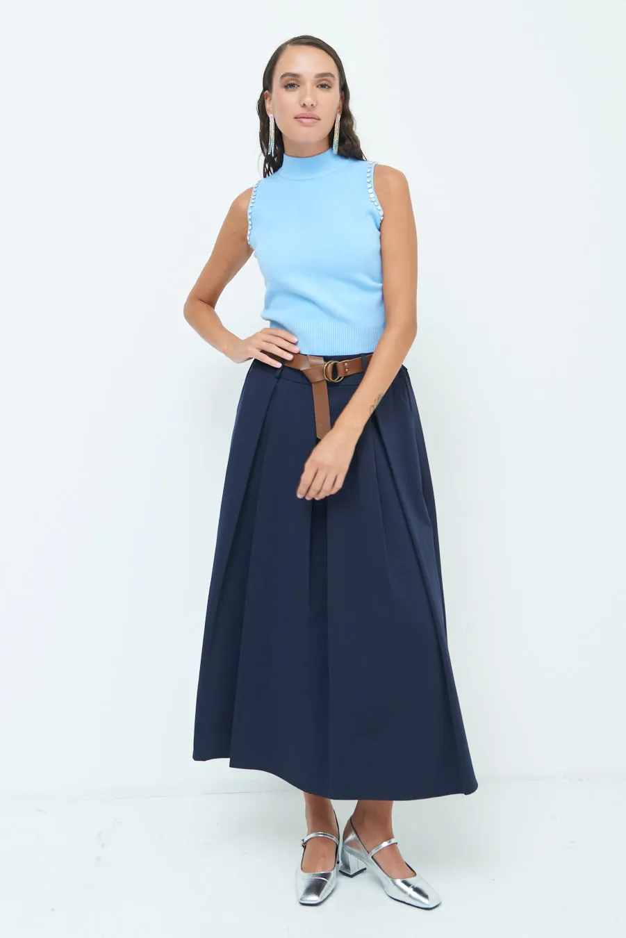 Pleated A-line midi skirt wholesale