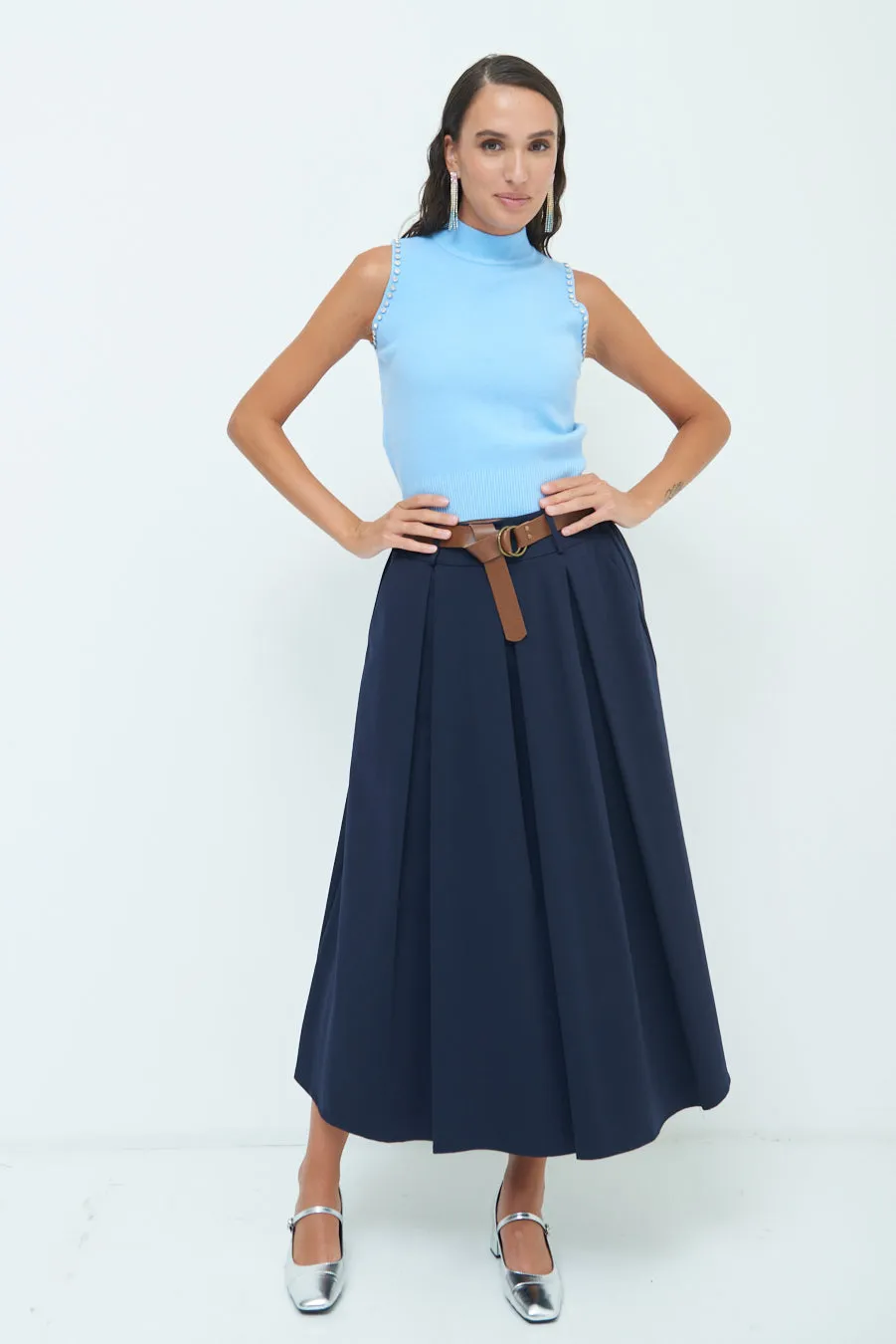 Pleated A-line midi skirt wholesale