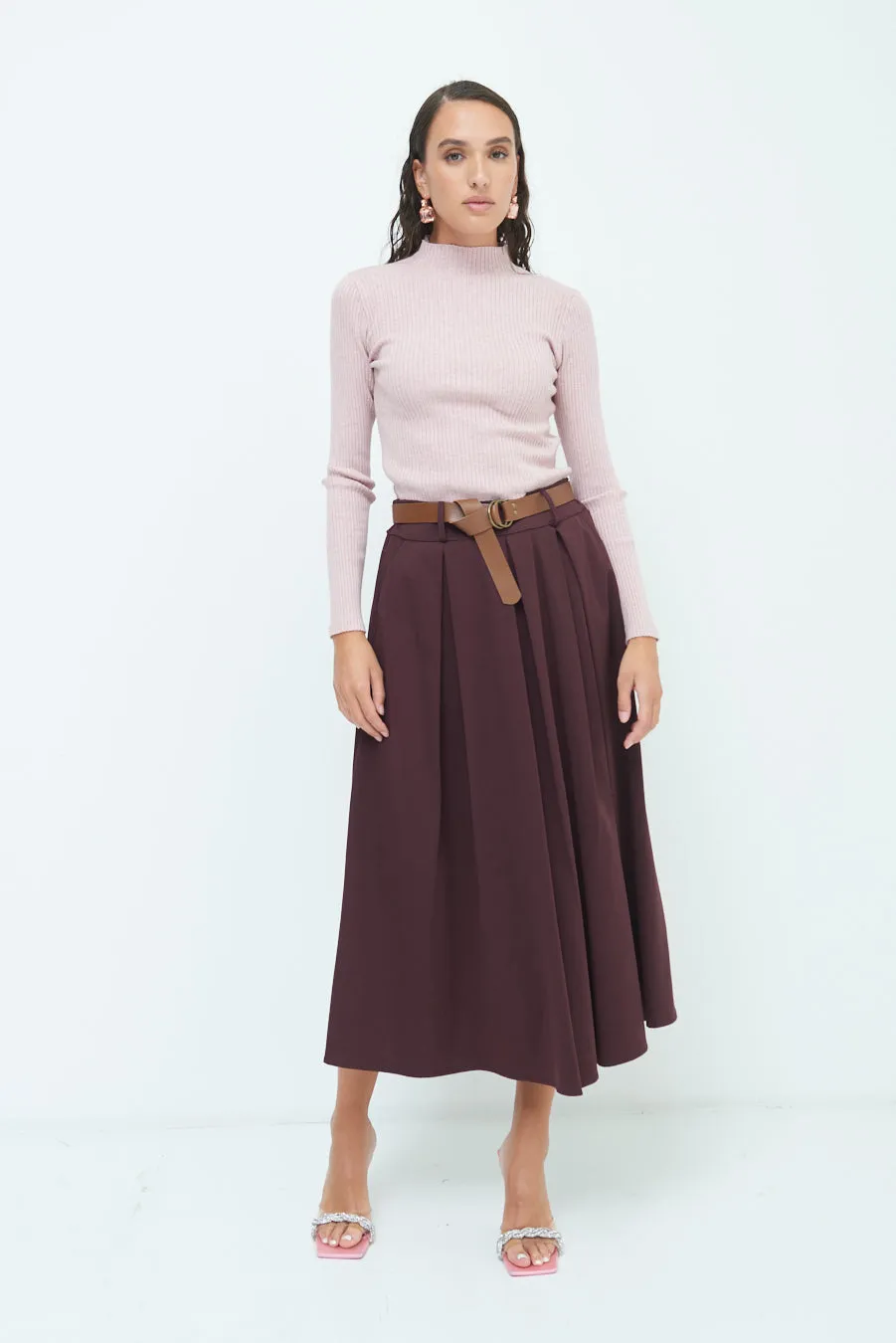Pleated A-line midi skirt wholesale