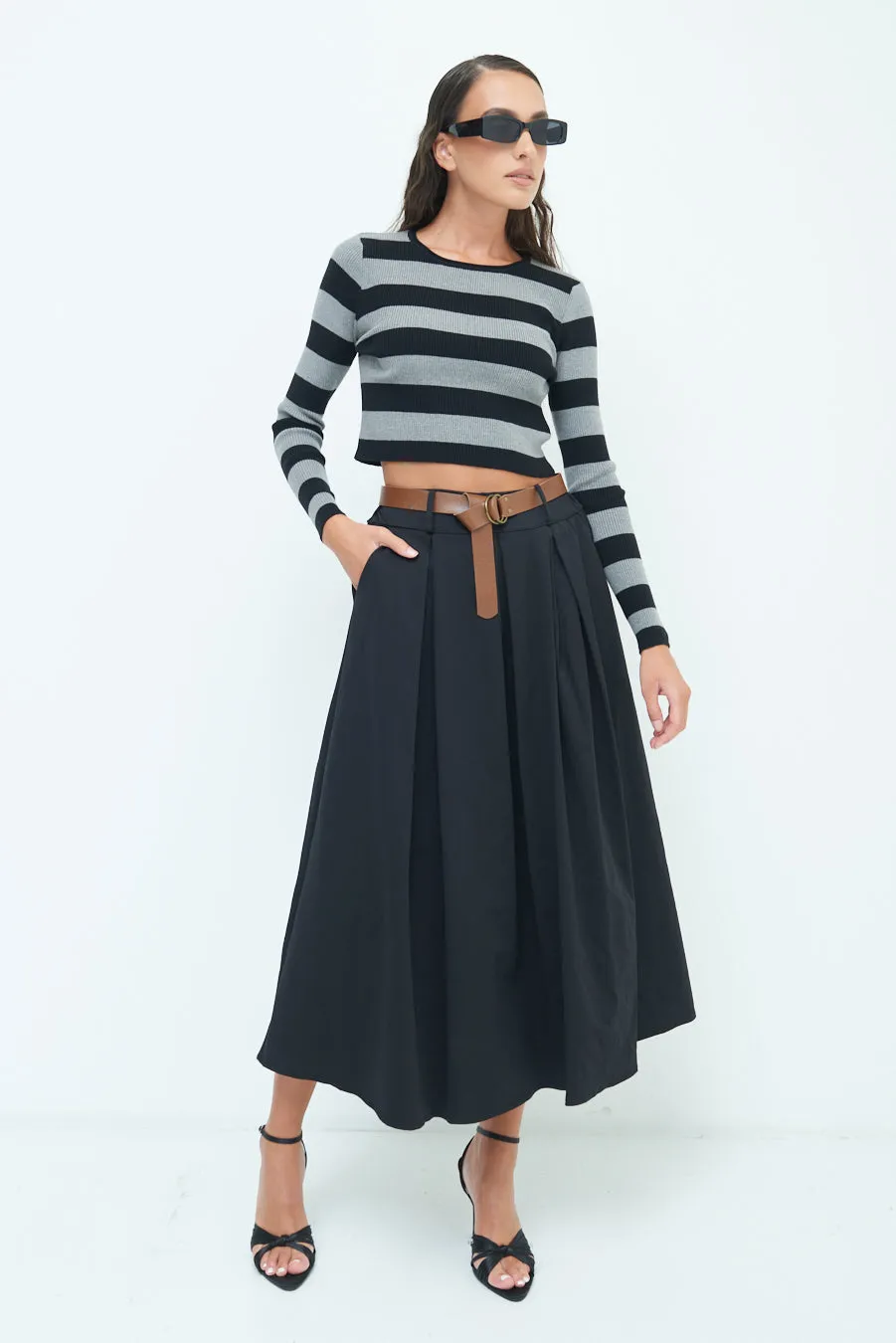 Pleated A-line midi skirt wholesale